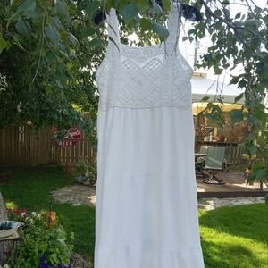 Lauren Conrad Crochet Bodice Tiered Maxi Dress, White, XL